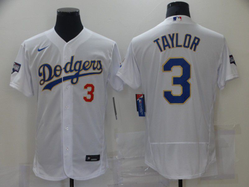 Men Los Angeles Dodgers #3 Taylor White gold and blue Elite 2021 Nike MLB Jersey